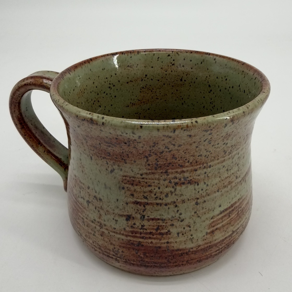 Soup Mug  carol lammon, mug, pottery, ceramic, clay, green, brown 