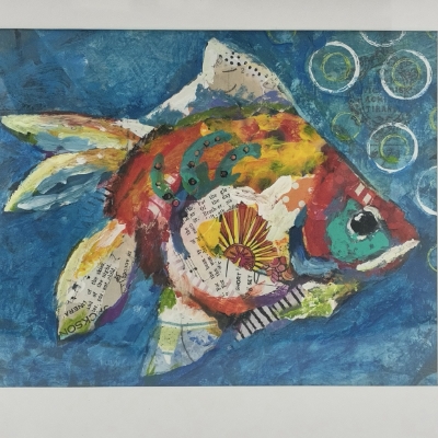Sunfish sharon, sharon dozier, dozier, sunfish, acrylic, painting, framed 