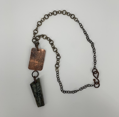 Terrain Necklace rebecca koontz, necklaces, terrain, embossed copper, ceramic pendant, 