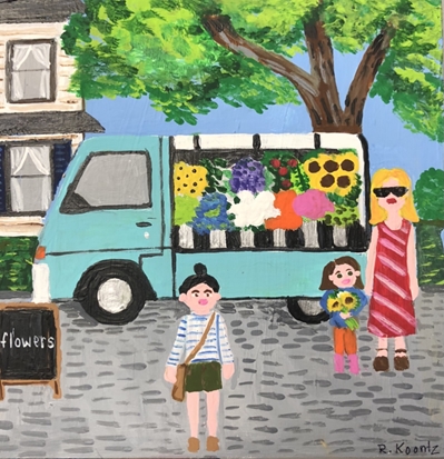 The Little Flower Truck rebecca koontz, painting, art, flower