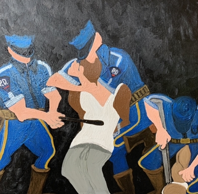 The Officers & The Gentleman rita williams, mixed media painting, canvas painting, black belt, black belt paintings,