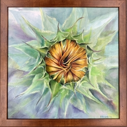 The Promise rebecca brooks, sunflower, summer, the promise, oil, canvas, unopened sunflower, flower, purple, green, 