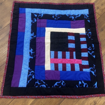 The Edge of Night Tinnie Petway, Wilcox county, quilt, dark colors, hand made, Gees bend, 28x30, blue flames 