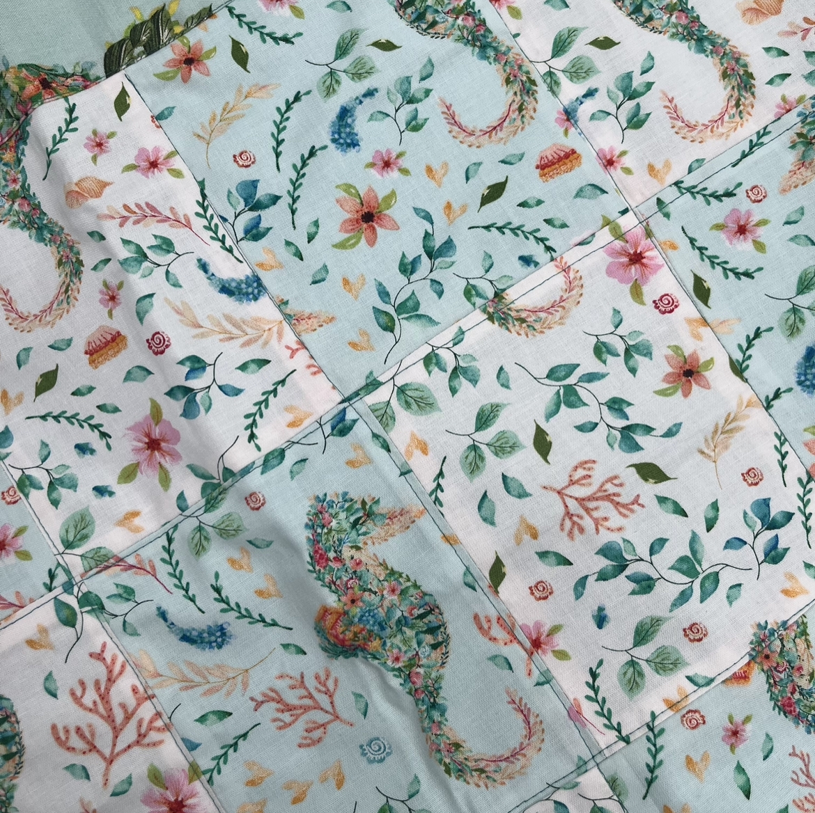 Turquoise Seahorse Print - 41x25 jackie maness, blanketsbyjm, blankets by jm, baby blanket, turquoise, seahorse, aquatic