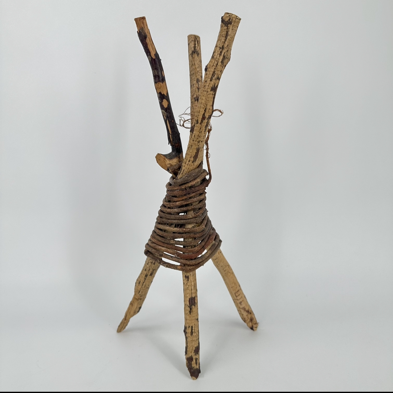 Twig Tripod Stand Donna Wesley, Black Belt Treasures, twig, twig tripod stand, 