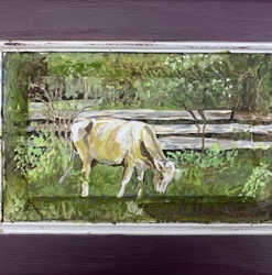 Watering Hole andrea windham guy, cow, watering hole, acrylic, painting on cabinet door, purple, 