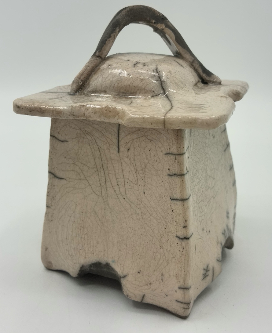 White Crackle Lided Vase Jo taylor, white crackle raku vase, pottery, clay, ceramic, white and grey, gray