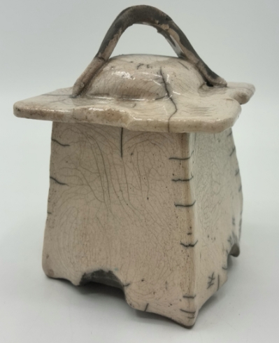 White Crackle Lided Vase Jo taylor, white crackle raku vase, pottery, clay, ceramic, white and grey, gray