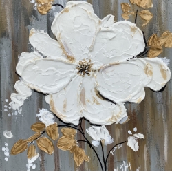 White Flower  kathy, kathy jones, jones,  painting, painting, white, white flower, textured, gold, accents 