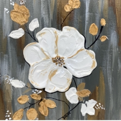 White Flower  kathy, kathy jones, jones,  painting, painting, white, white flower, textured, gold, accents 