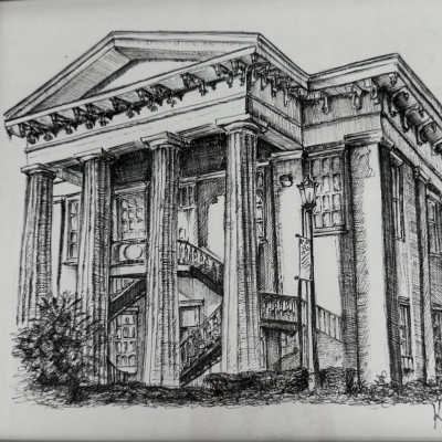 Wilcox County Courthouse kaylene brooks, Wilcox County Courthouse, pen and ink, black and white drawing