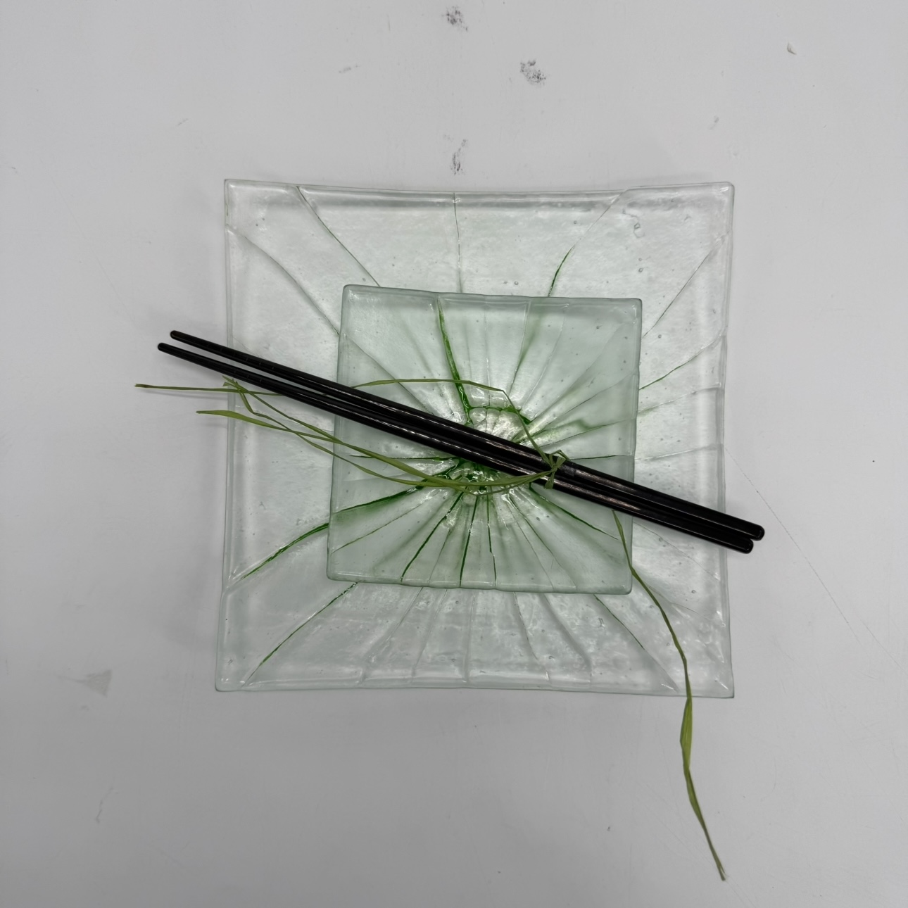 Sushi Plates- Set B  linda englert, sushi, glass, plate, dish, green, black, chop stick