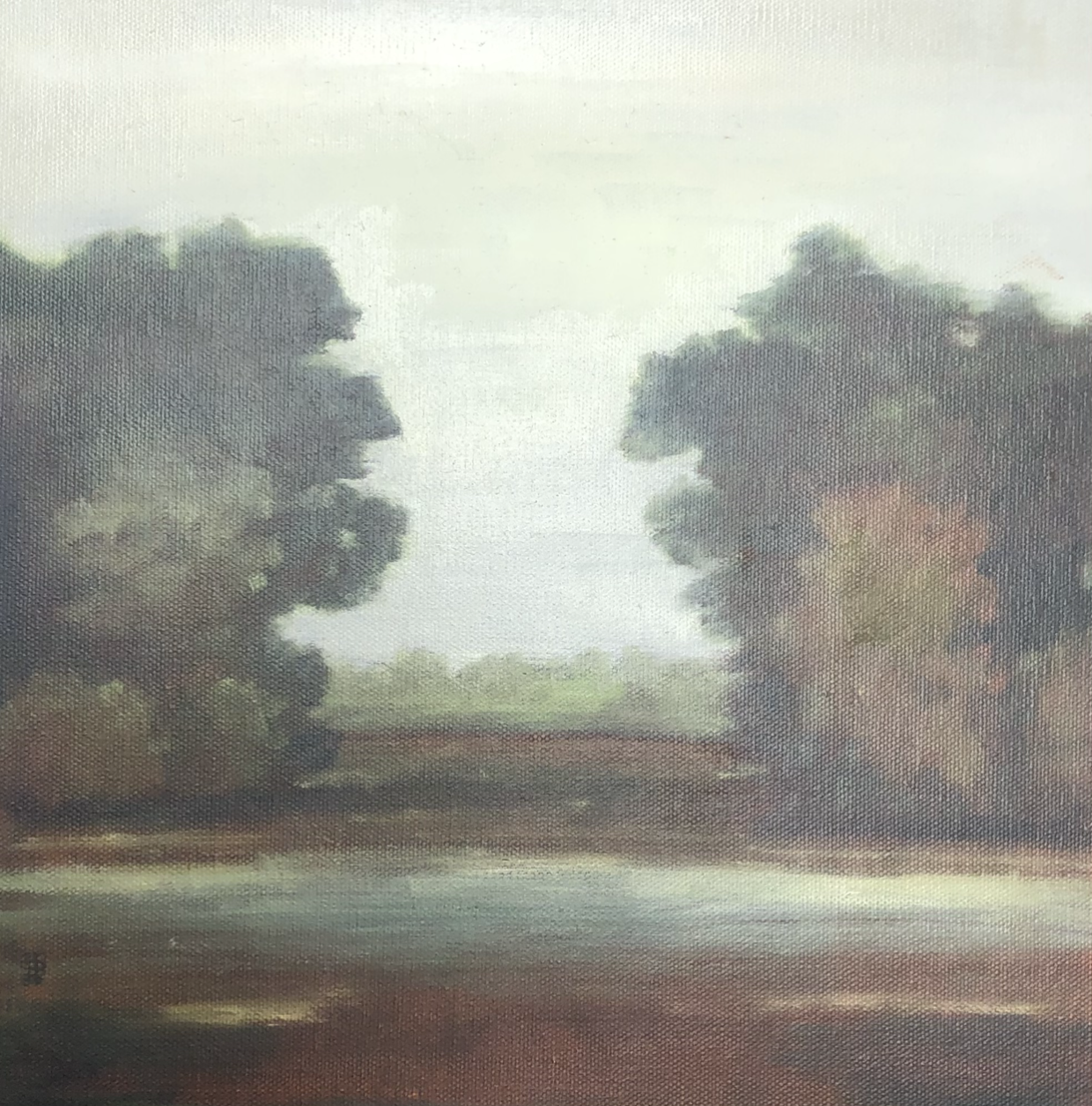 Hay Field  sandra hicks-barnes, oil paintng, trees, nature, hay field, hayfield