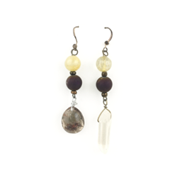 Asymmetrical Quartz Earrings earrings, quartz earrings, crystal earrings, mismatched, mismatched earrings, 